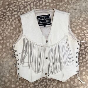 White Leather Fringe Vest